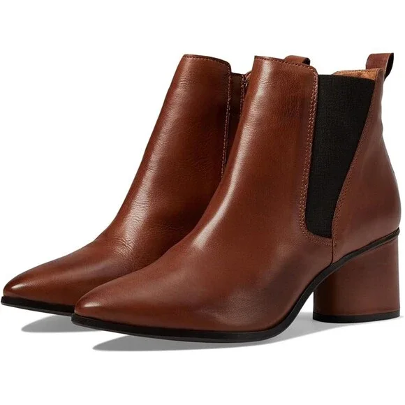 Miz Mooz Julianne Boots Women's US 7.5-8 Brandy Leather Side Zip Block Heel P400